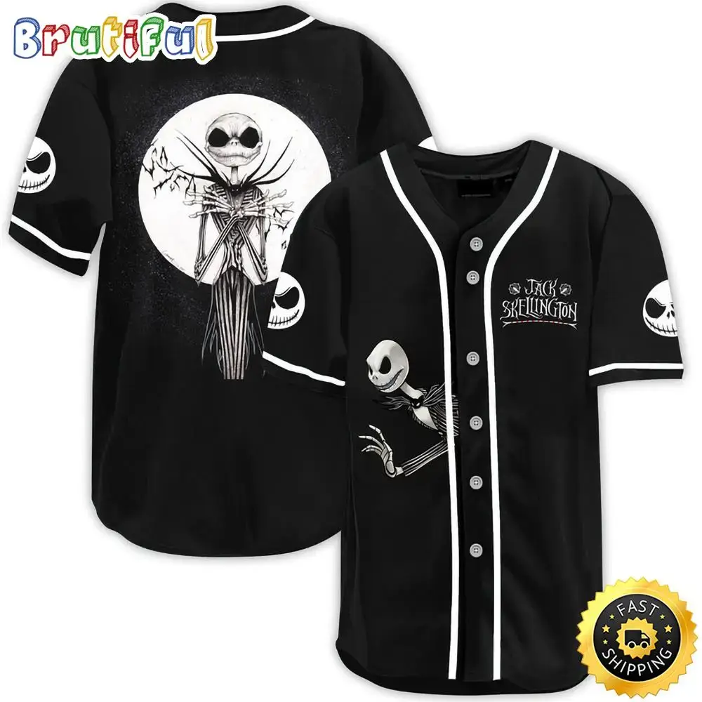 Jack Skellington Face The King Of Nightmare Halloween 3D Baseball Jersey Image