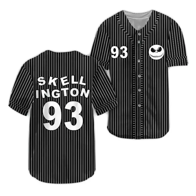 Jack Skellington Striped Baseball Jersey – Gothic Style Fan Apparel Image