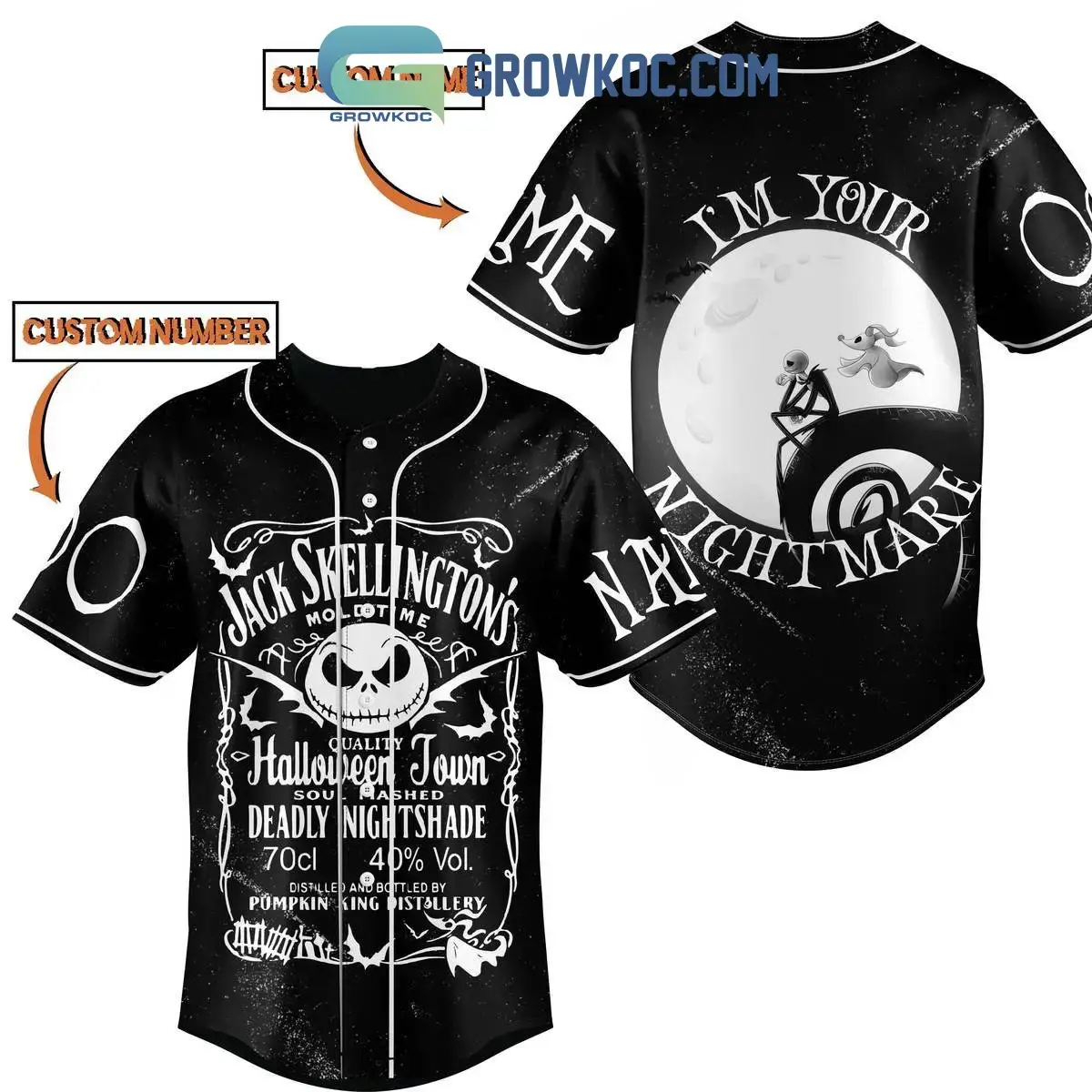 Jack Skellington's I'm Your Nightmare Halloween Town Personalized Baseball Jersey Image