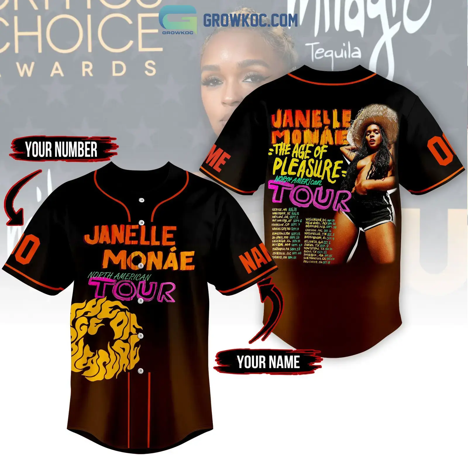 Janelle Monae The Age Of Pleasure North American Tour Personalized Baseball Jersey Image