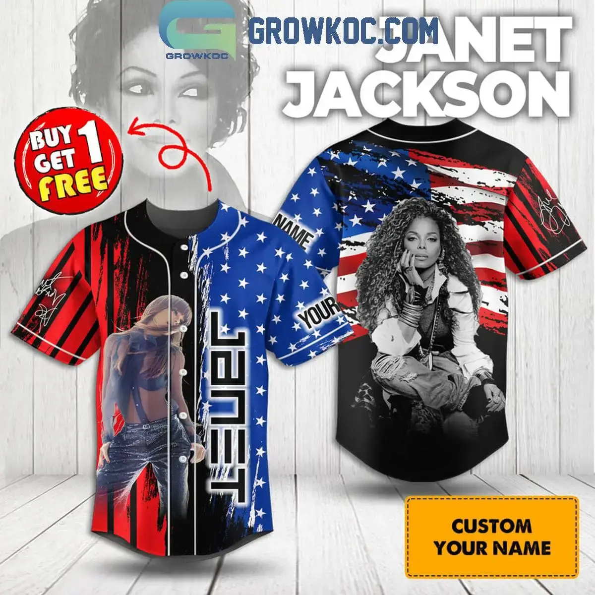 Janet Jackon America Flags Patriot Personalized Baseball Jersey Image