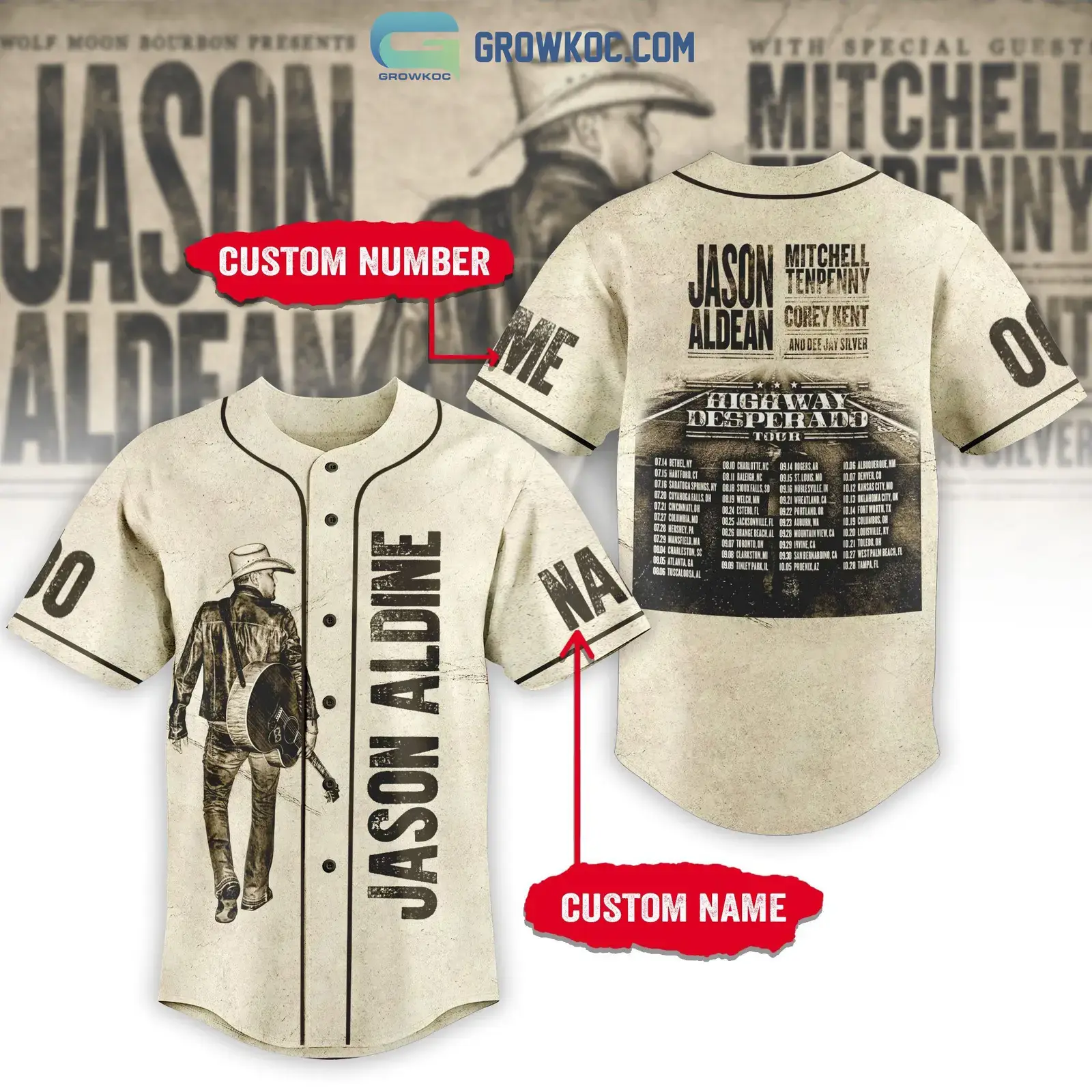 Jason Aldean Mitchell Tenpenny Highway Desperado Tour Personalized Baseball Jersey Image