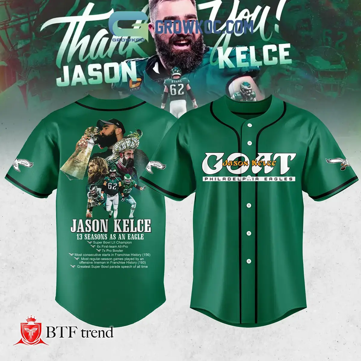 Jason Kelce 13 Season At Philadelphia Eagles Baseball Jersey Image