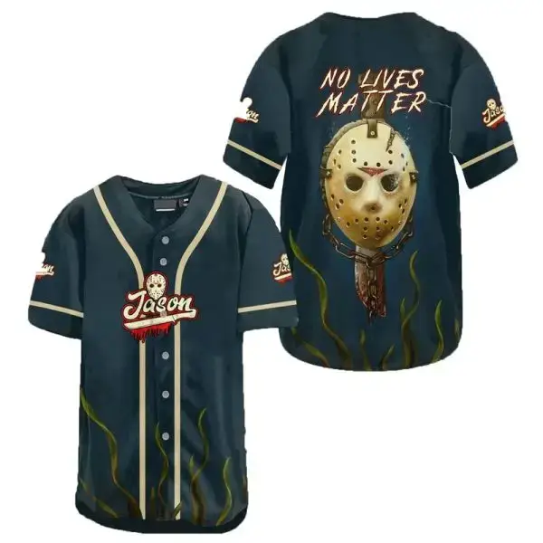 Jason Mask Baseball Jersey - Horror Fan Apparel For Men & Women - Unique Graphic Design Image