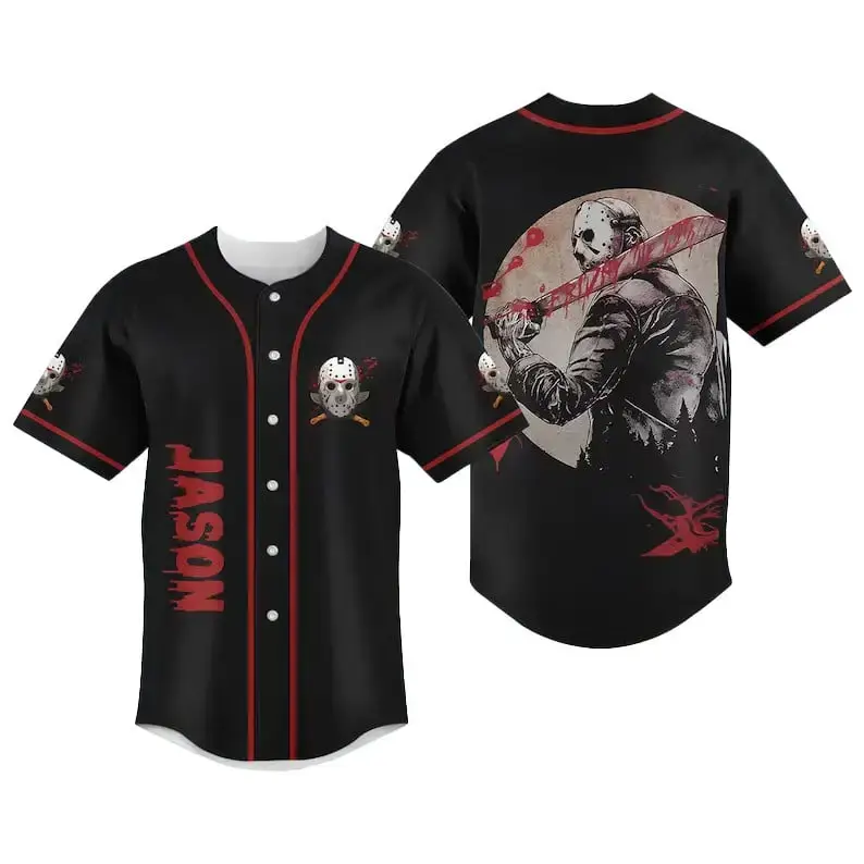 Jason Voorhees Halloween Baseball Jersey Friday The 13th Horror Shirt Image