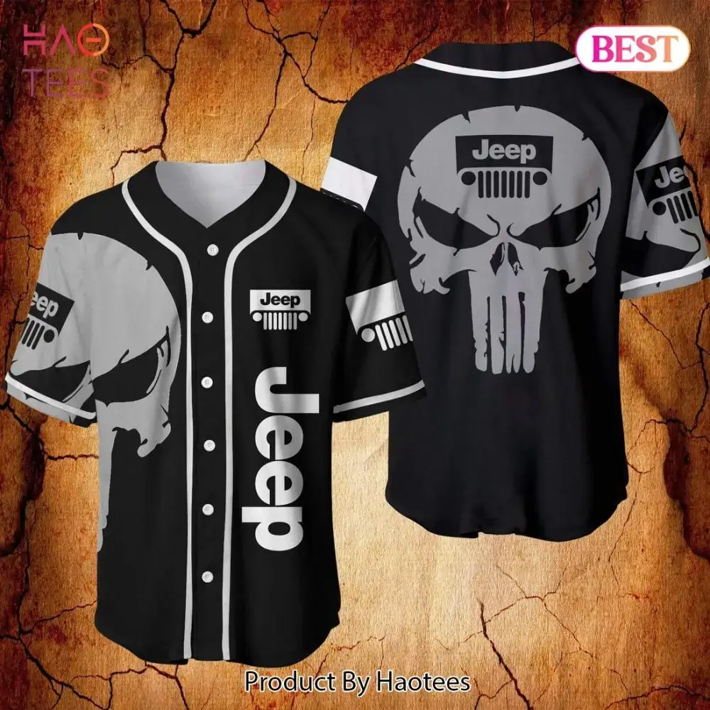 Jeep Skull Baseball Jersey - Men'S Black Graphic Tee For Adventure Lovers Image