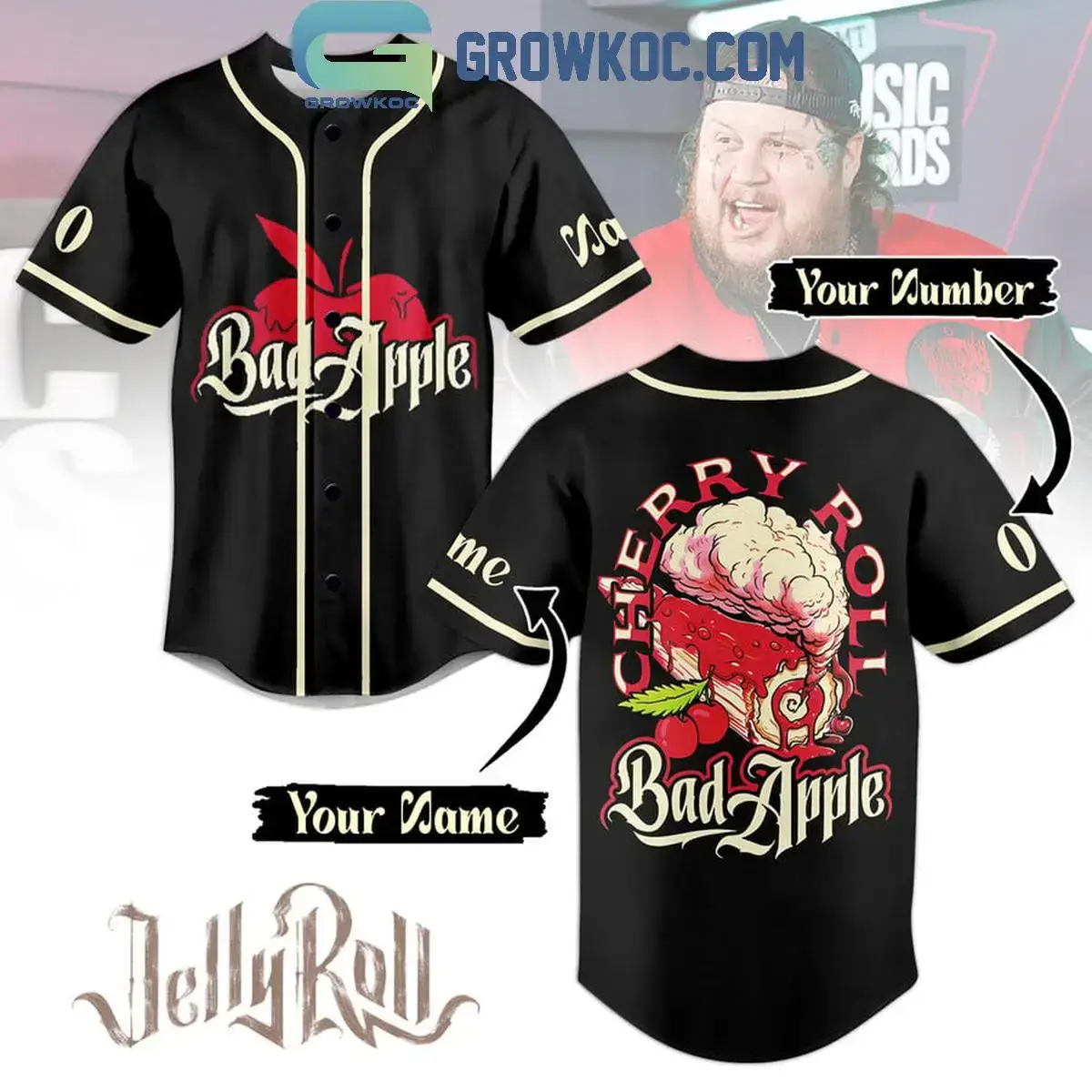 Jelly Roll Cherry Roll Bad Apple Personalized Baseball Jersey Image
