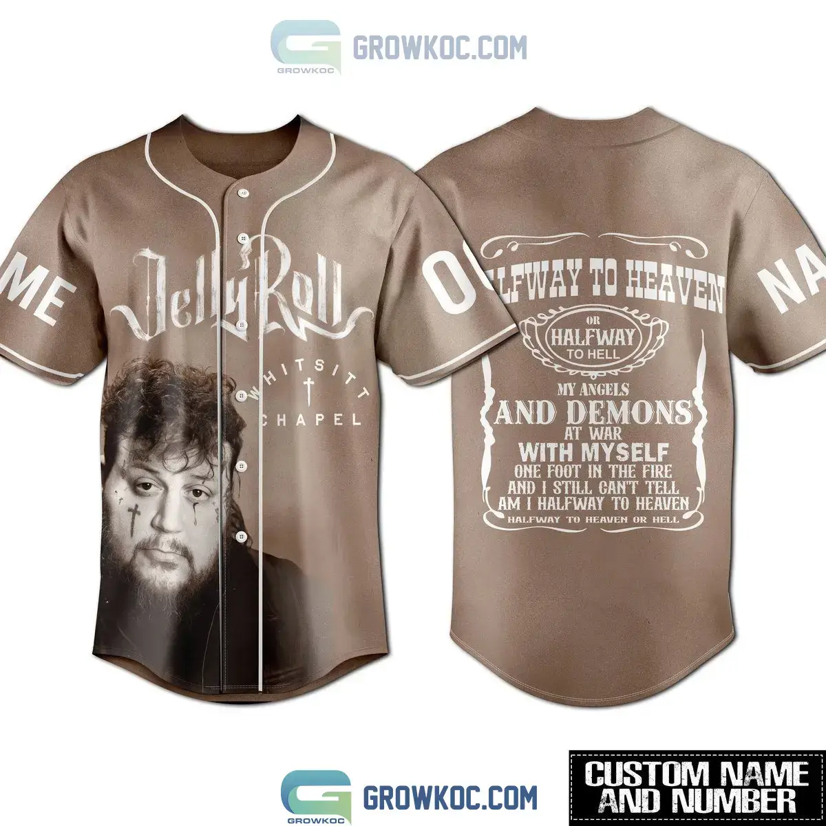 Jelly Roll Halfway To Heaven Or Halfway To Hell Brown Design Personalized Baseball Jersey Image