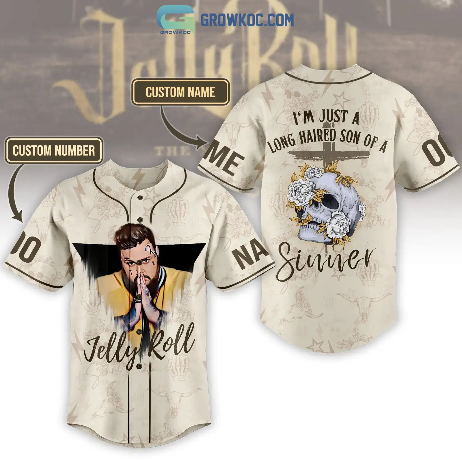 Jelly Roll I'm Just A Long Haired Son Of A Sinner Personalized Baseball Jersey Image