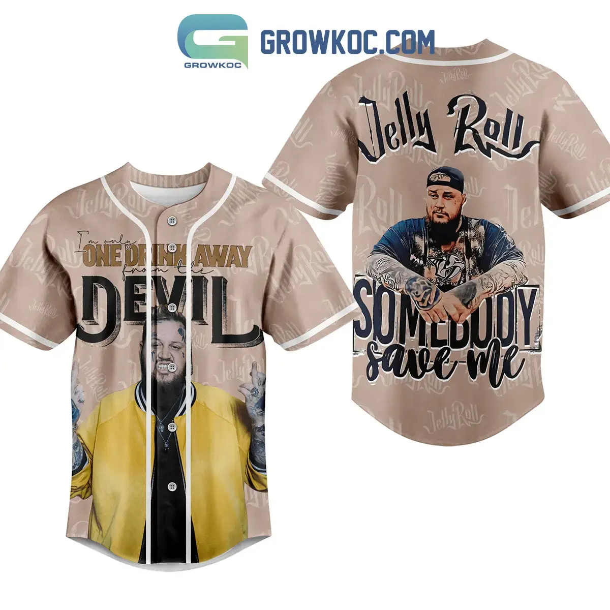 Jelly Roll Somebody Save Me I'm Only One Drink Away From The Devil Baseball Jersey Image