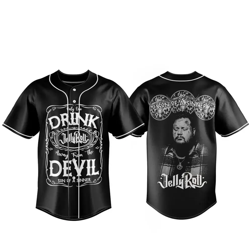 Jelly Roll 'Son Of A Sinner' Black Baseball Jersey - Bold Graphic Tee For Fans Image
