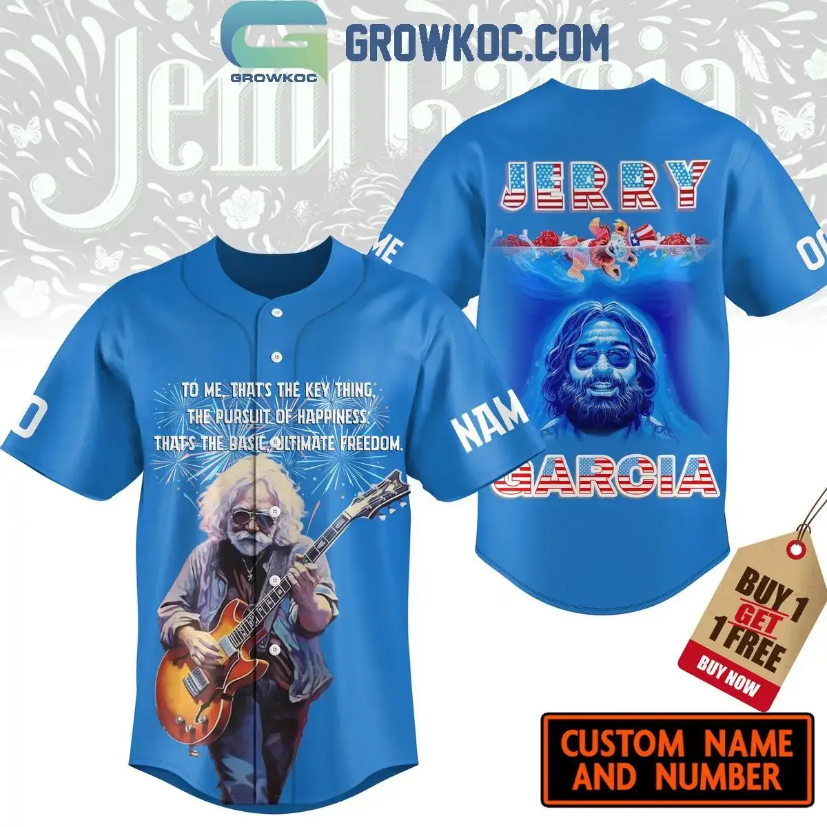 Jerry Garcia Grateful Dead The Pursuit Of Happiness Personalized Baseball Jersey Image