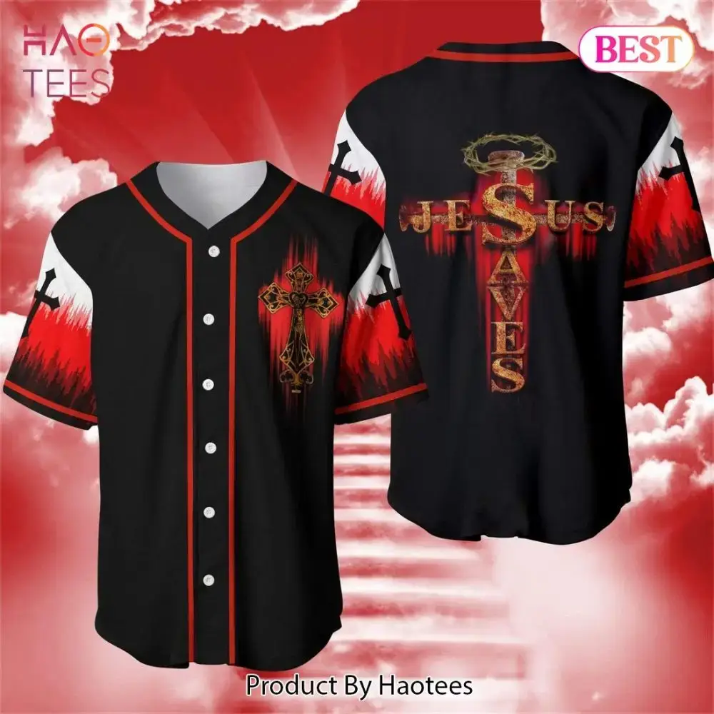 Jesus Saves Baseball Jersey - Bold Christian Apparel With Cross Design Image