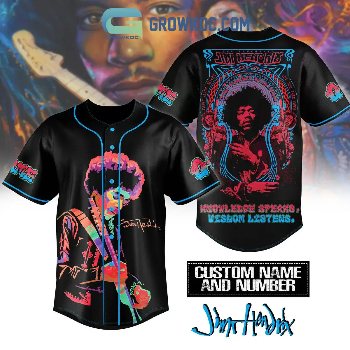 Jimi Hendrix Knowledge Speaks Wisdom Listens Personalized Baseball Jersey Image