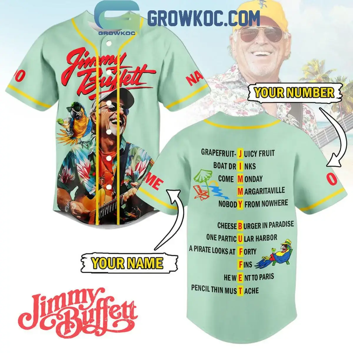 Jimmy Buffett Cheeseburger In Paradise Personalized Baseball Jersey Image