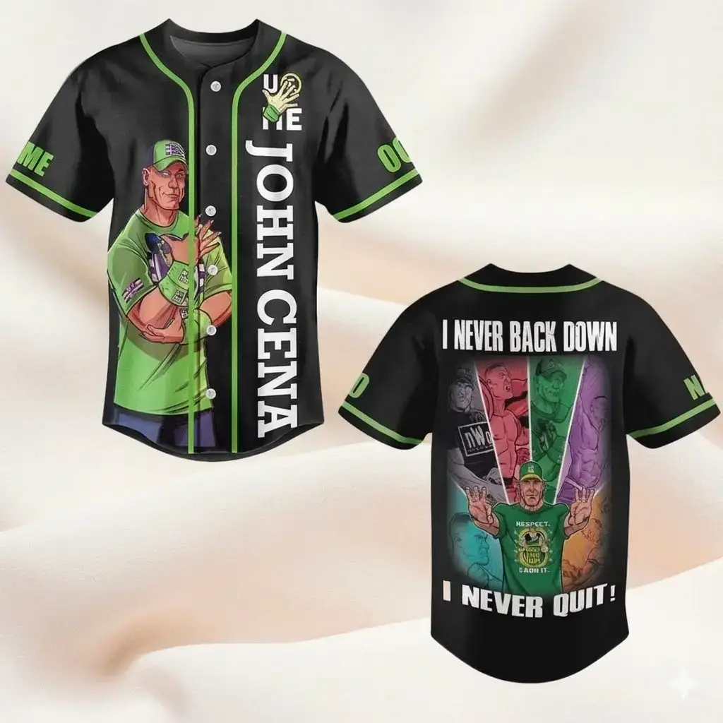 John Cena I Never Back Down I Never Quit Custom Name and Number Baseball Jersey Image