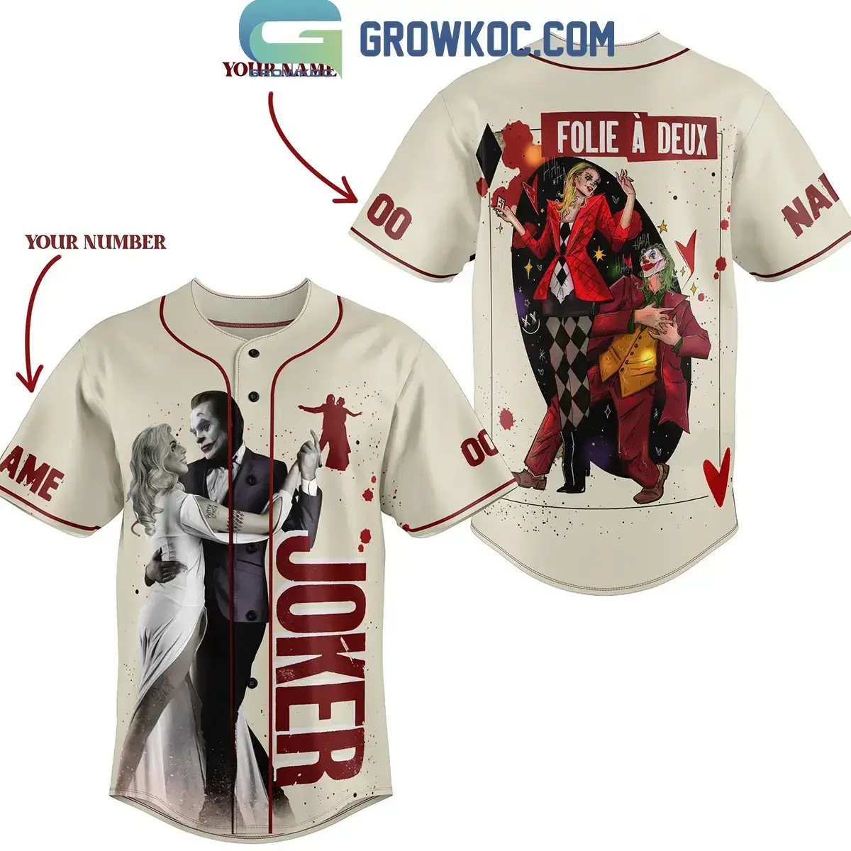 Joker Folie A Deux The Movie Lady Gaga Joaquin Phoenix Personalized Baseball Jersey Image
