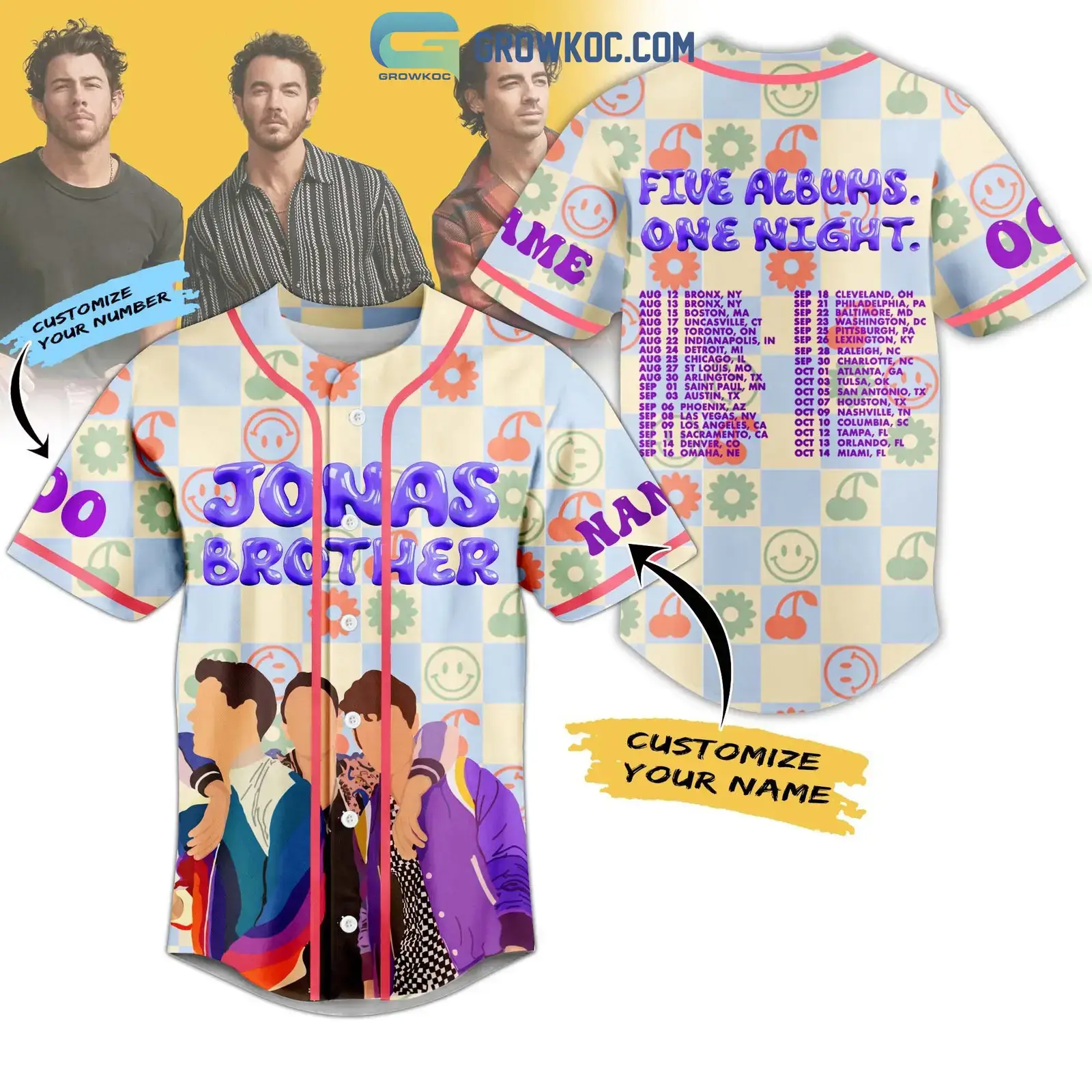 Jonas Brother Five Albums One Night Personalized Baseball Jersey Image