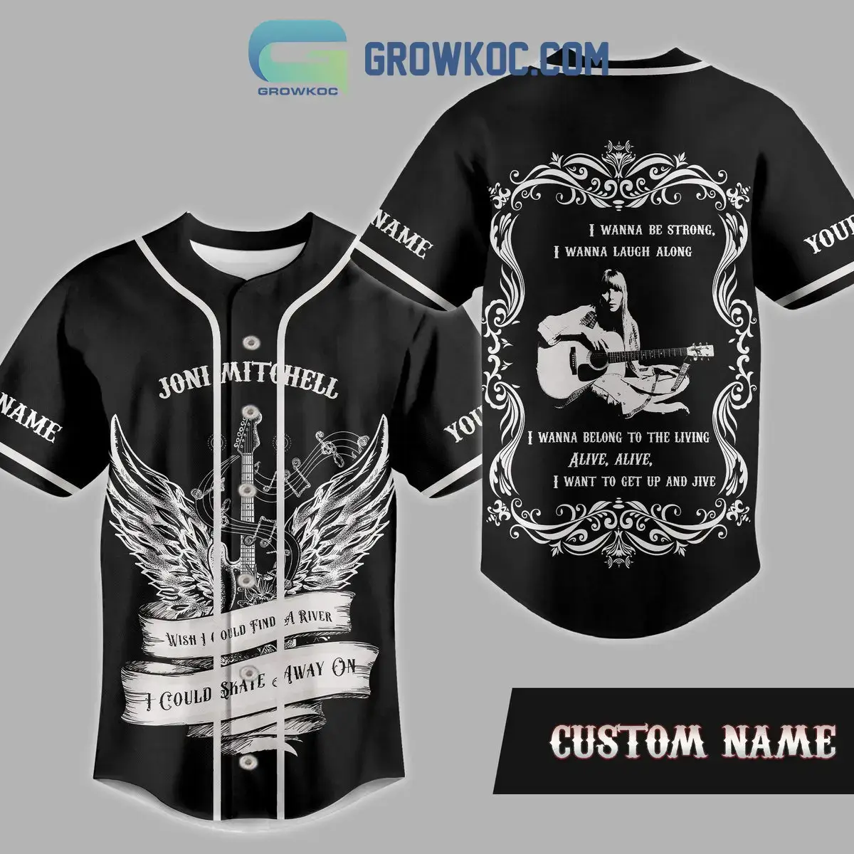 Joni Mitchell Wish I Could Find A River I Could Skate Away On Personalized Baseball Jersey Image