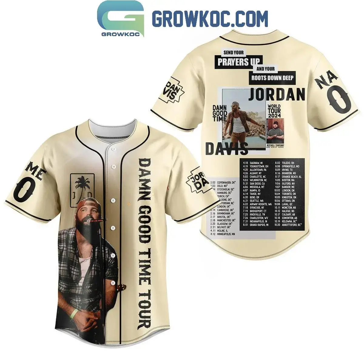 Jordan Davis Damn Good Time World Tour 2024 Personalized Baseball Jersey Image