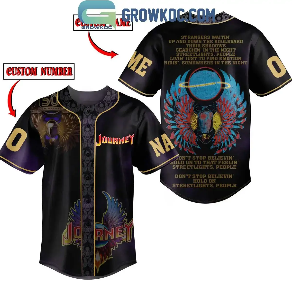 Journey Strangers Waitin' Up And Down Fan Personalized Baseball Jersey Image