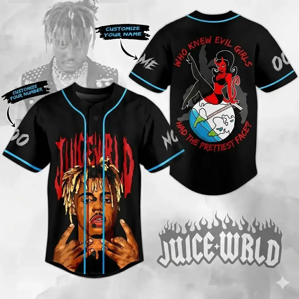 Juice WRLD Who Knew Evil Girls Had The Prettiest Face Personalized Baseball Jersey Image