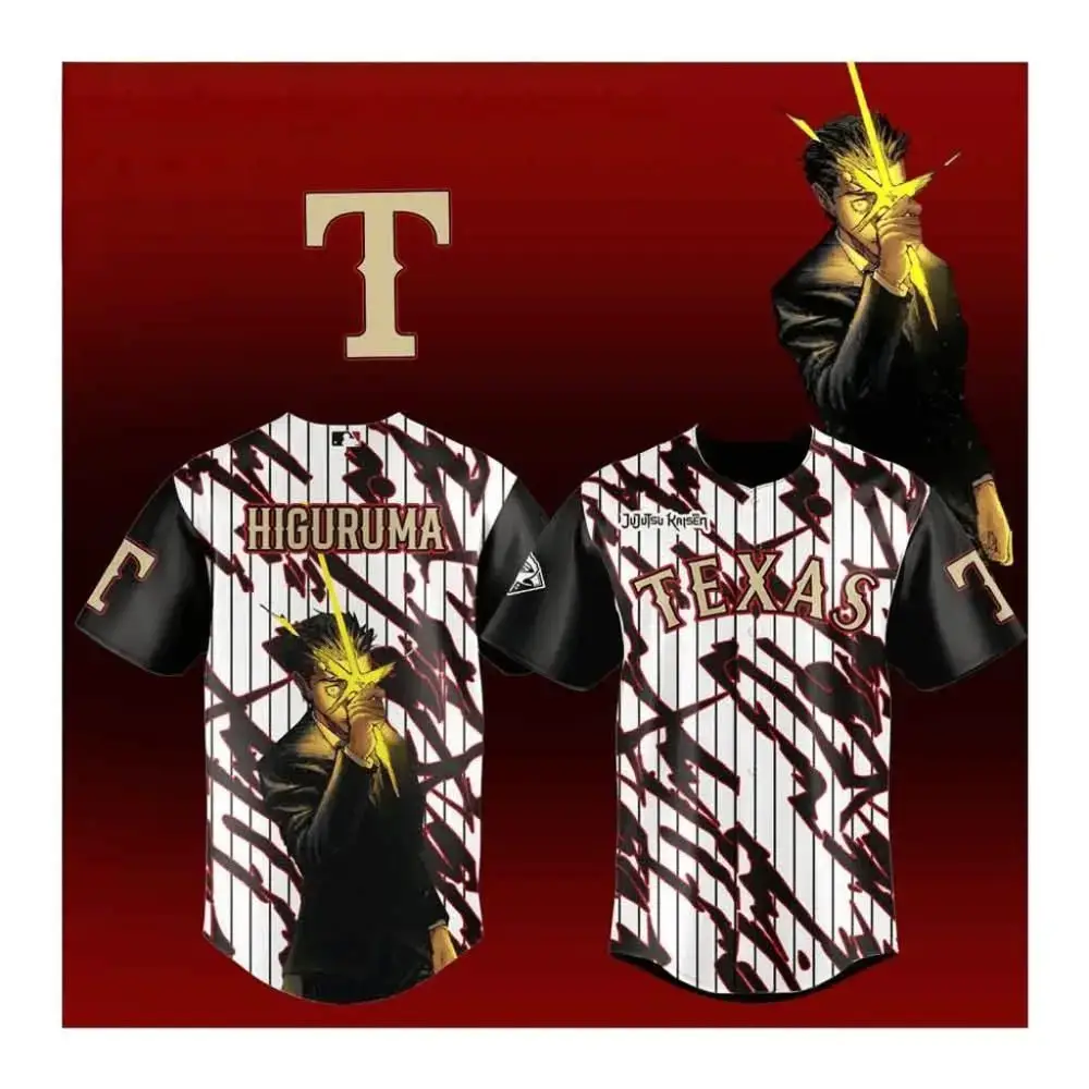 Jujutsu Kaisen X Texas Rangers Baseball Jersey Hiromi Higuruma Anime Mlb Mashup Image