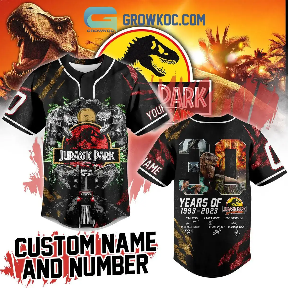 Jurassic Park 30 Years Of Dinosaur World 1993 2023 Personalized Baseball Jersey Image