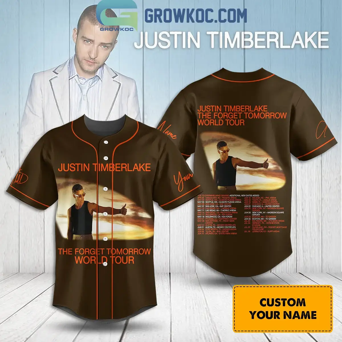 Justin Timberlake The Forget Tomorrow World Tour 2024 Personalized Baseball Jersey Image
