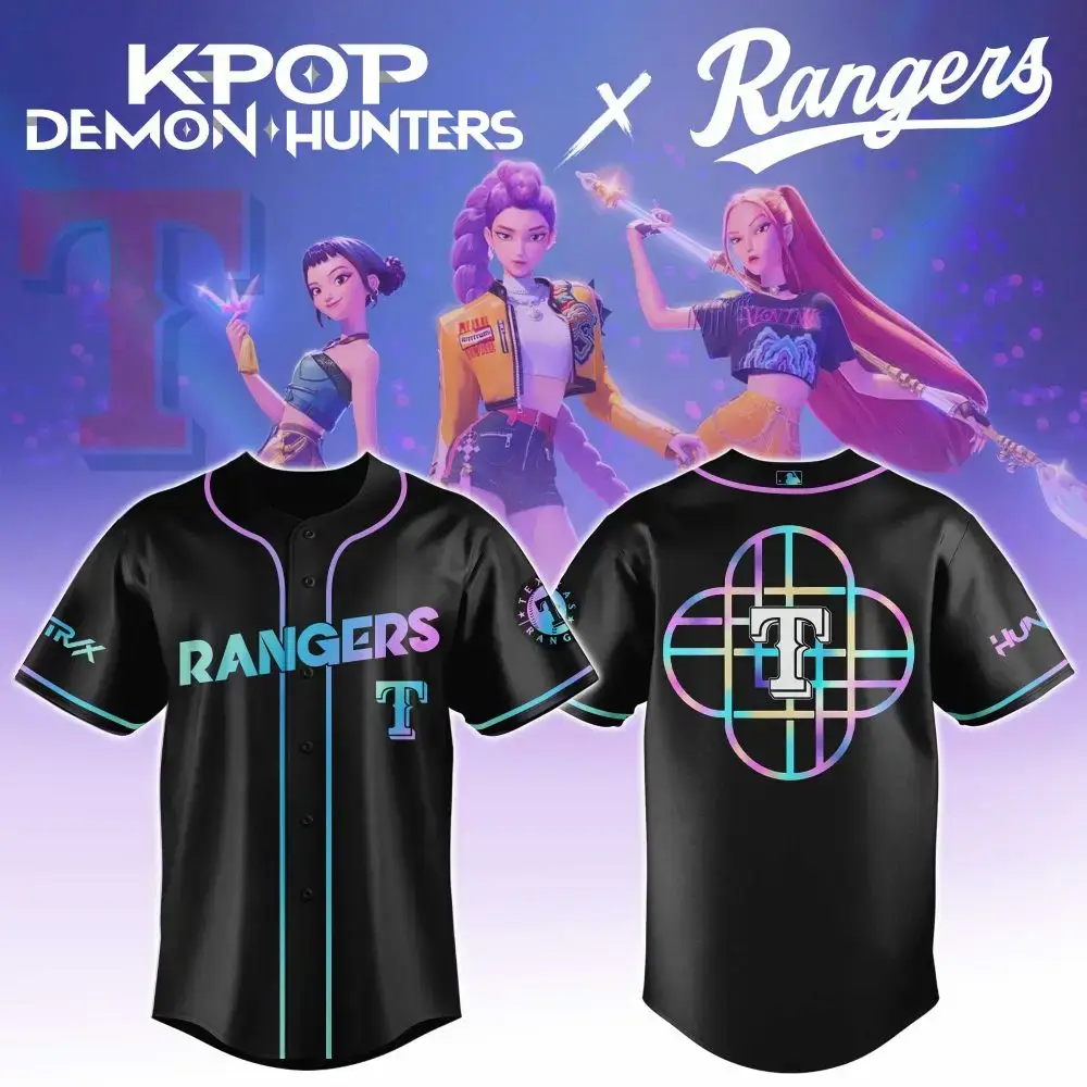 K-Pop Demon Hunters X Rangers Black Baseball Jersey - Limited Edition Fashion Image