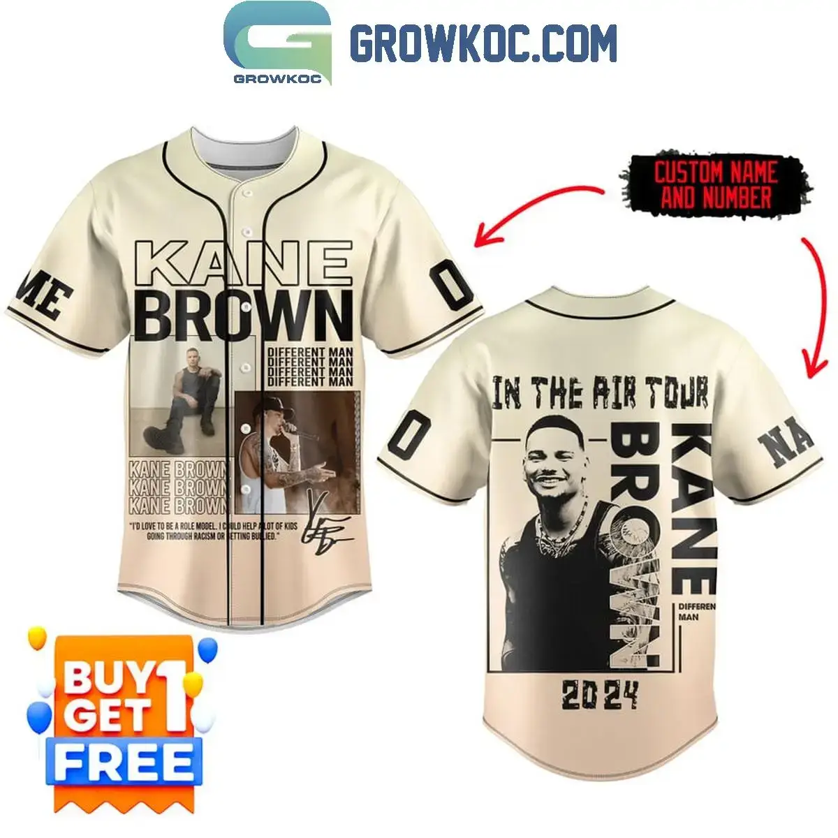 Kane Brown In The Air Tour 2024 Personalized Baseball Jersey Image
