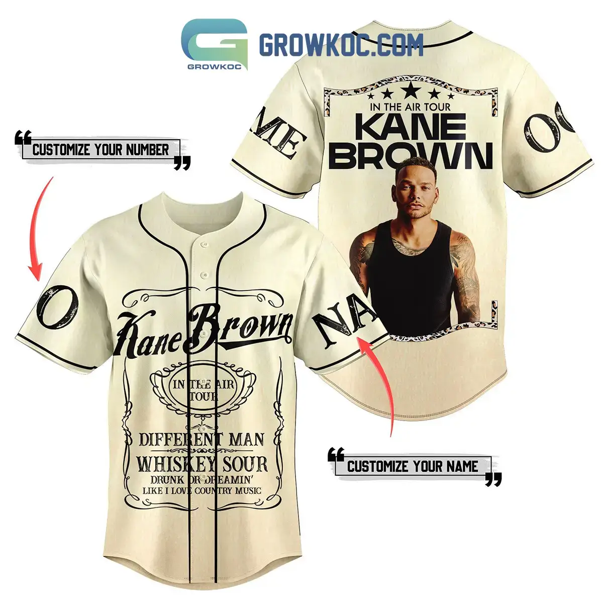 Kane Brown In The Air Tour Beige Personalized Baseball Jersey Image
