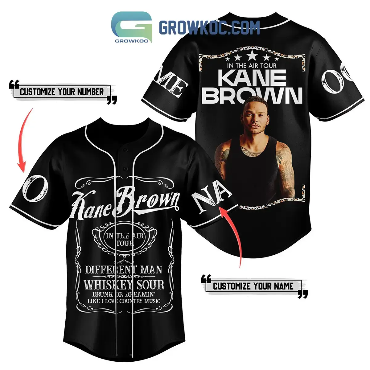 Kane Brown In The Air Tour Black Personalized Baseball Jersey Image