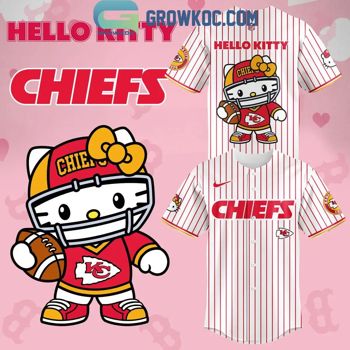 Kansas City Chiefs Celebrating Hello Kitty 2024 Baseball Jersey Image