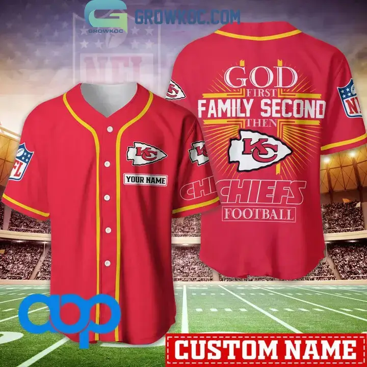 Kansas City Chiefs NFL Personalized God First Family Second Baseball Jersey Image