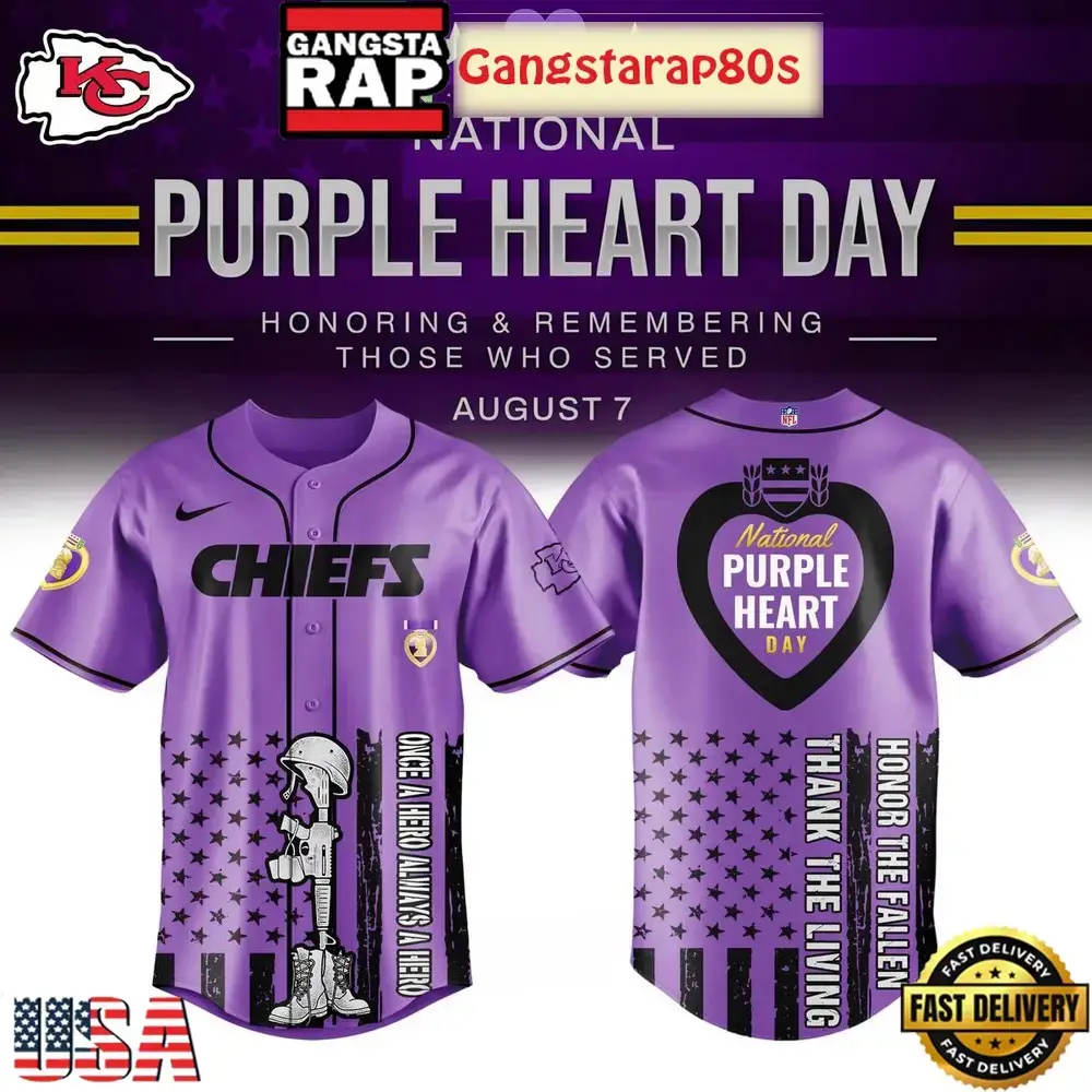 Kansas City Chiefs Purple Heart Day 2025 Unique Design Baseball Jersey Image