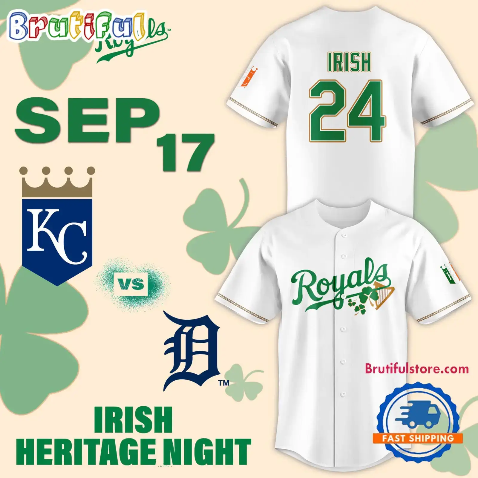 Kansas City Royals 2024 Irish Heritage Night Baseball Jersey Image