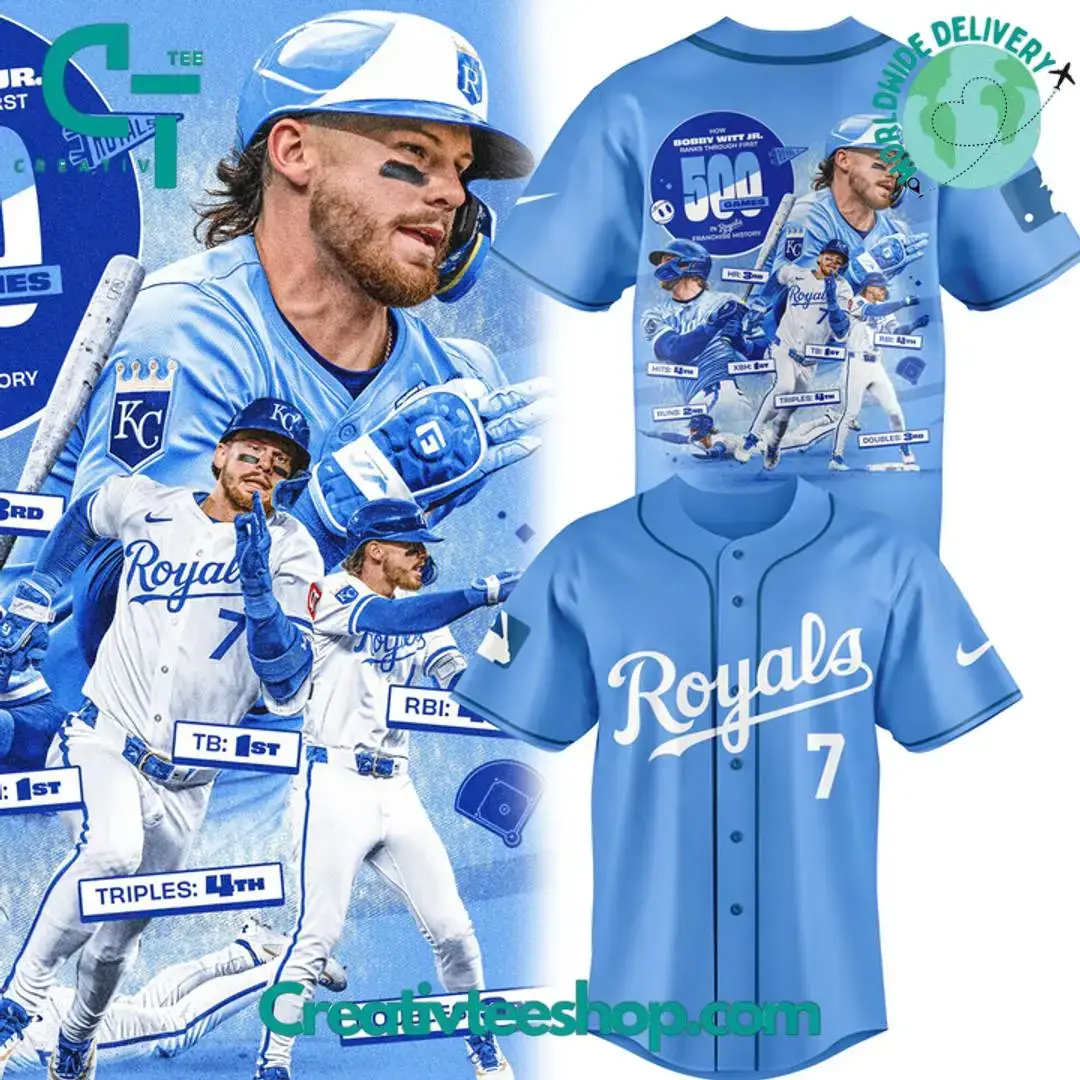 Kansas City Royals Bobby Witt Jr "500 Games" Baseball Jersey Image