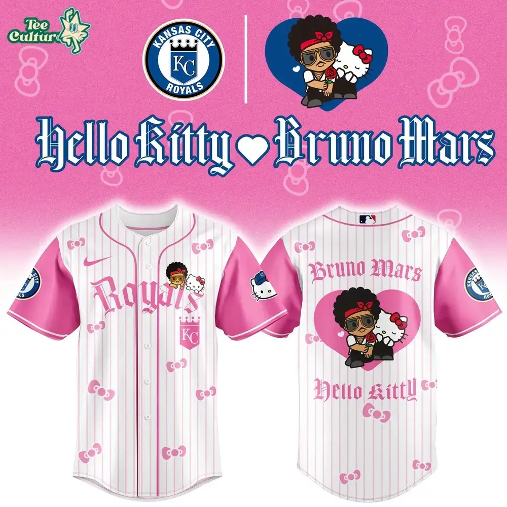 Kansas City Royals x Bruno Mars x Hello Kitty 2026 Limited Edition Pink Jersey Jogger Cap Set Image