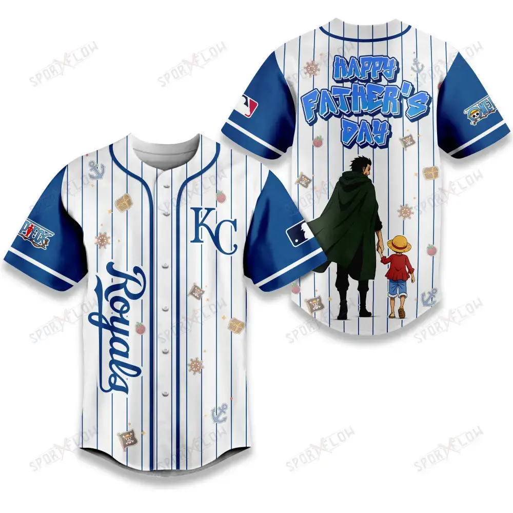 Kansas City Royals X One Piece Dragon & Luffy Dad Baseball Jersey Image