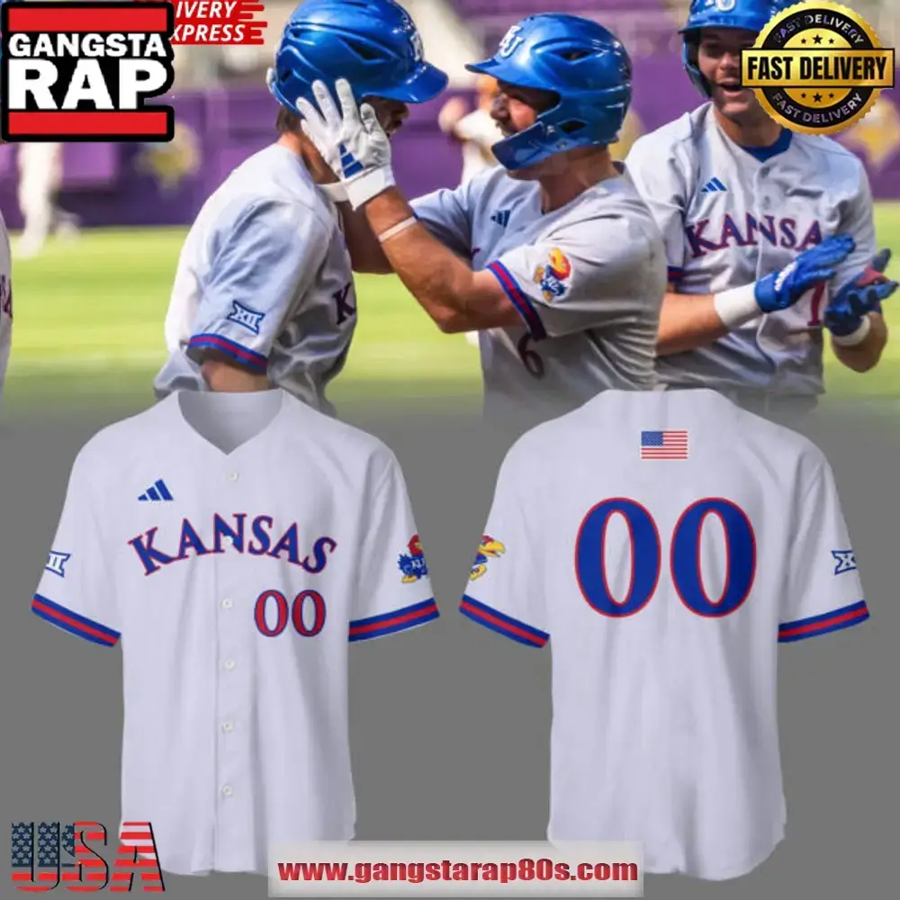Kansas Jayhawk Baseball Uniform 2024-2025 White Baseball Jersey Image