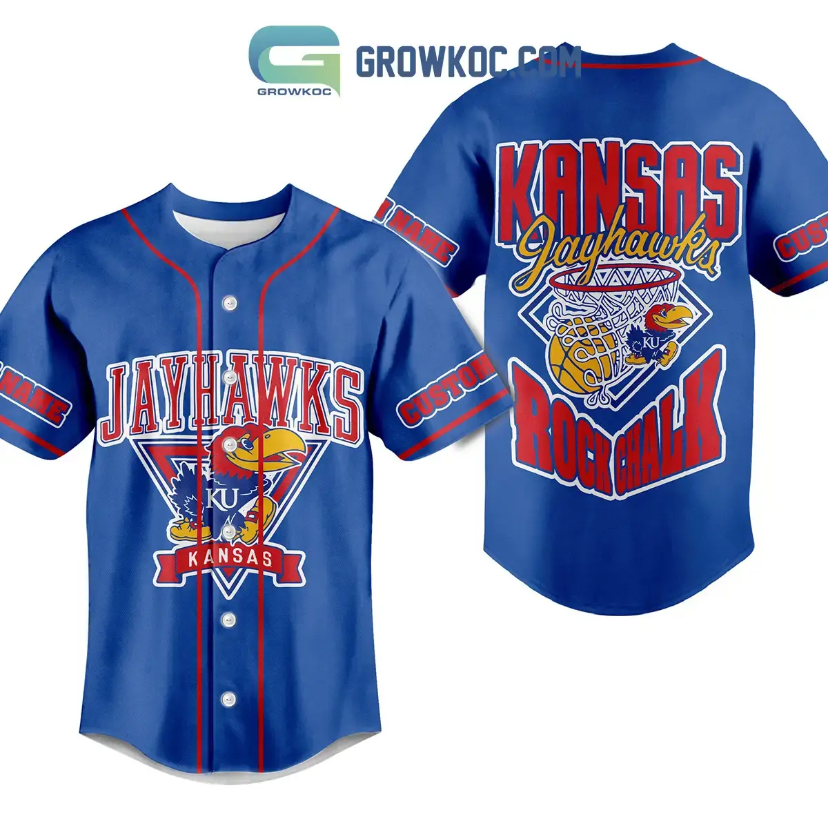 Kansas Jayhawks Rock Chalk Personalized Fan Baseball Jersey Image