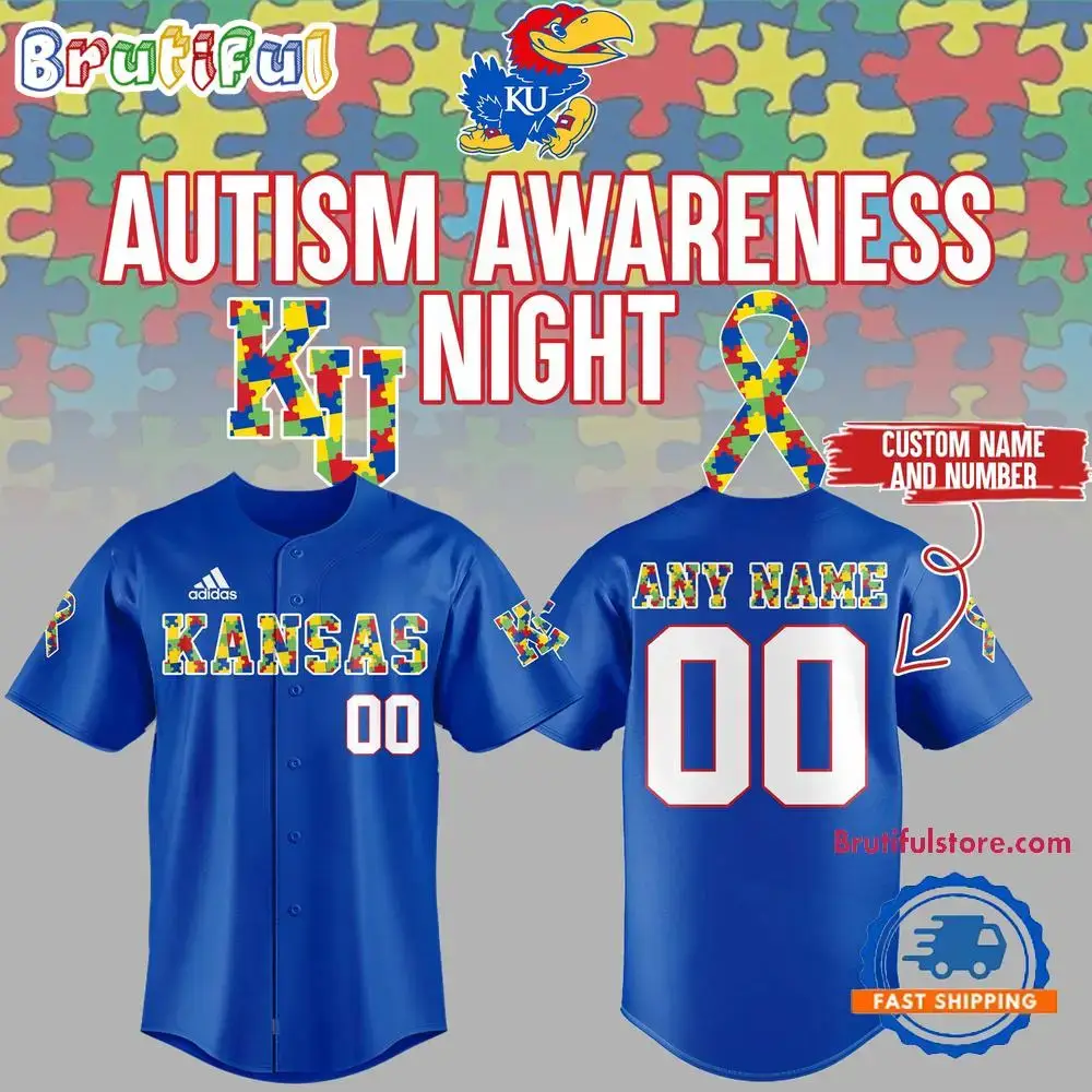 Kansas Jayhawks X Autism Awareness Day 2025 Custom Baseball Jersey Image