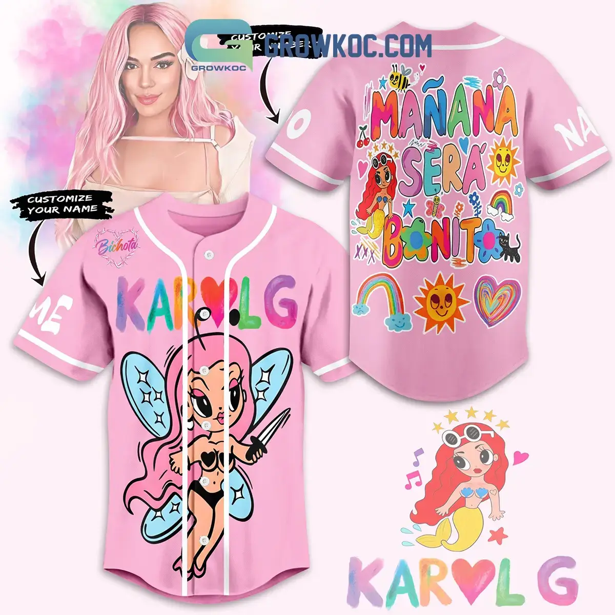 Karol G Manana Sera Bonito Personalized Baseball Jersey Pink Version Image