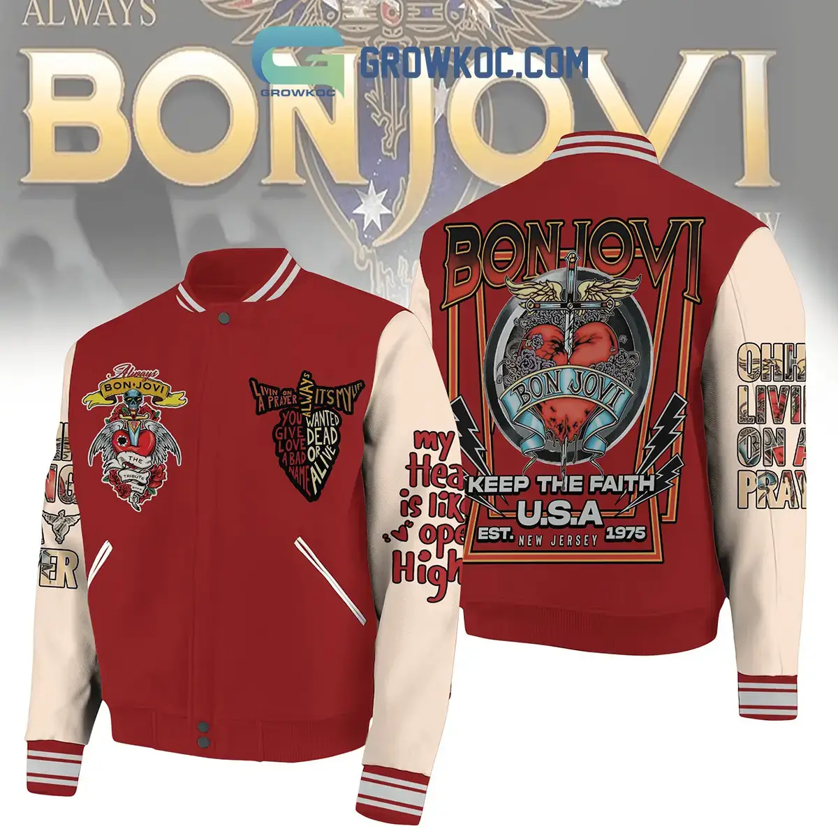 Keep The Faith U.S.A New Jersey Bon Jovi Baseball Jacket Image