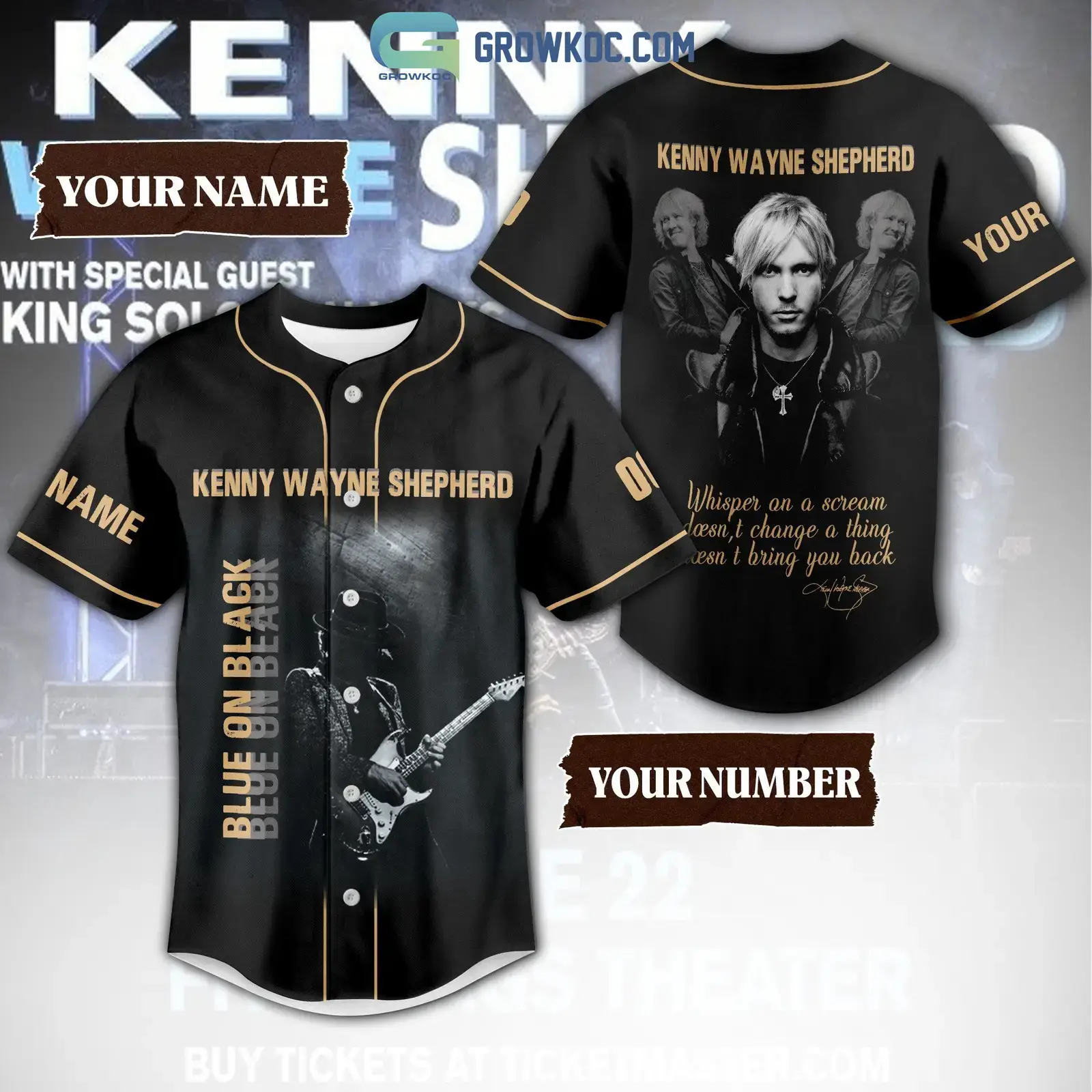 Kenny Wayne Shepherd Blue On Black Personalized Baseball Jersey Image