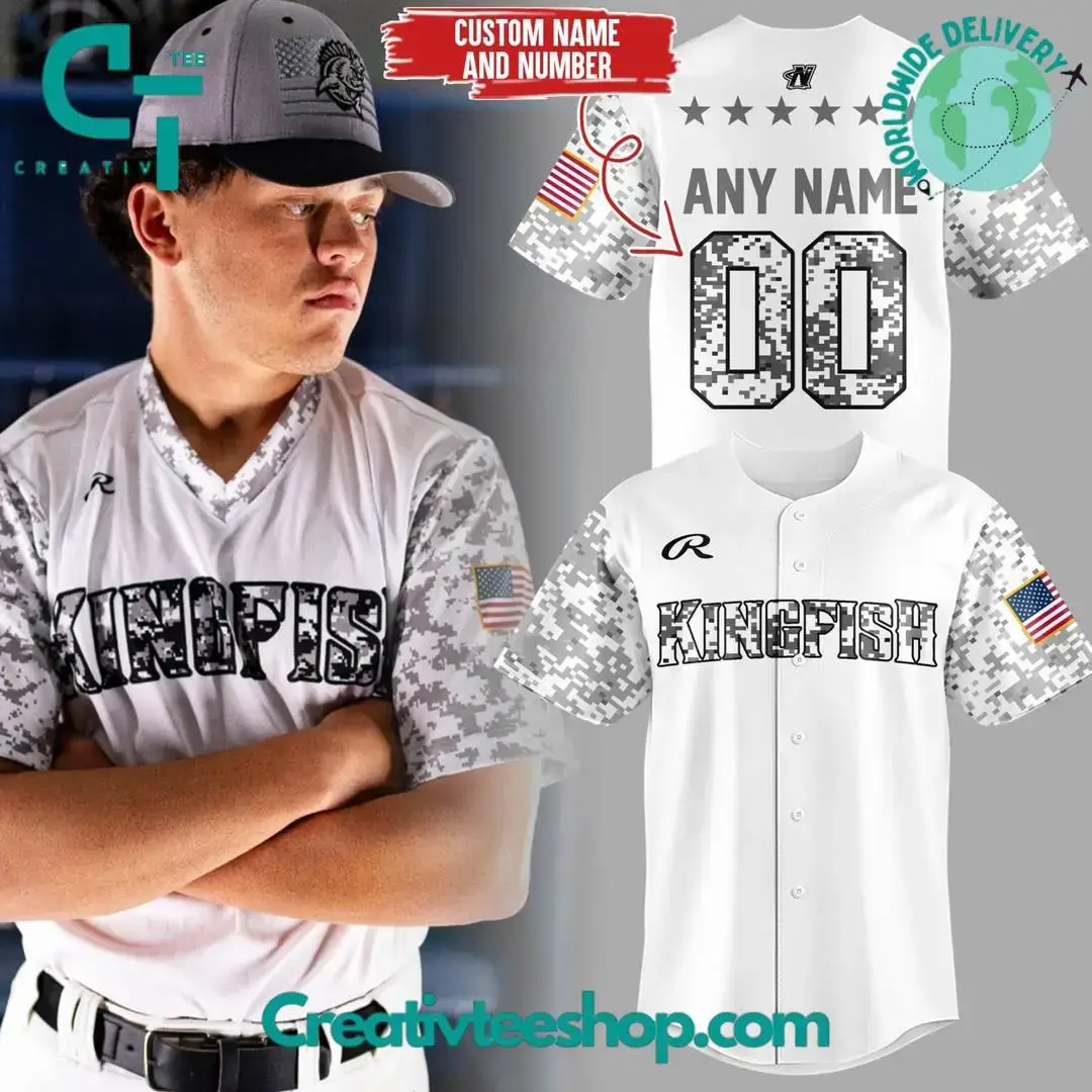 Kenosha Kingfish Military Appreciation White Camo Personalized Baseball Jersey Image