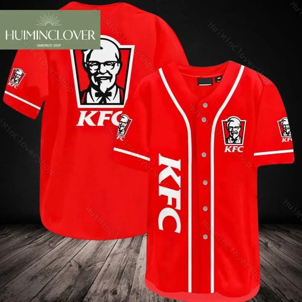 Kfc Logo Red Baseball Jersey - Bold Style For Fast Food Fans Image