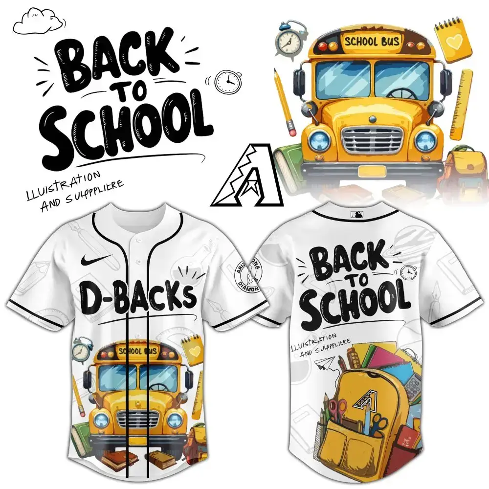 Kids' Back To School Baseball Jersey - Fun School Bus & Supplies Design Image