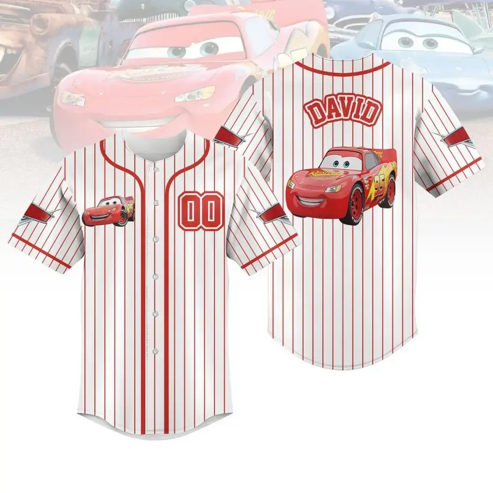 Kids' Lightning Mcqueen Baseball Jersey - Custom Name & Number, Disney Cars Fan Gear Image